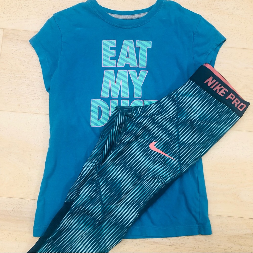 Nike Blue Tee and Striped Leggings Set